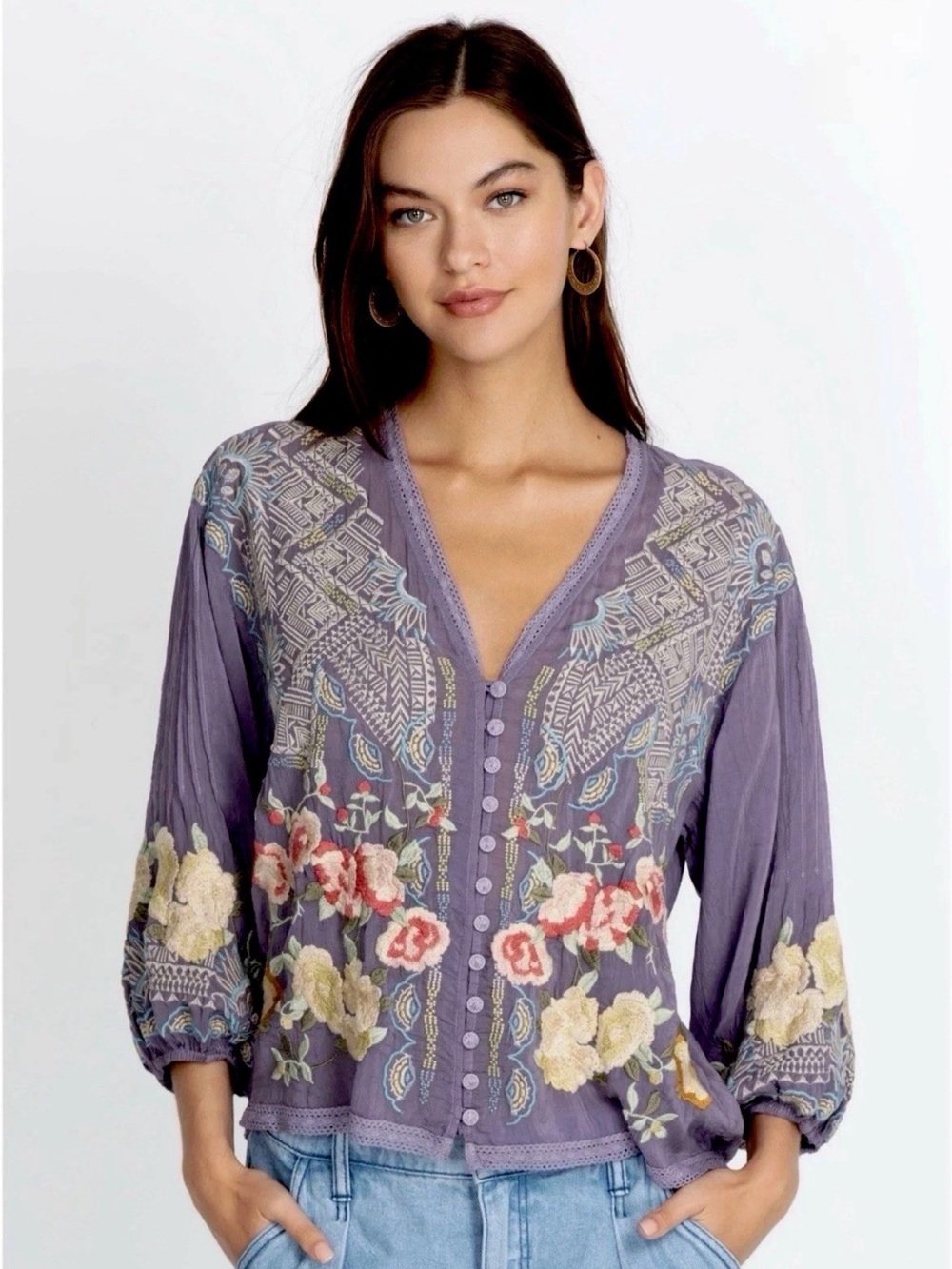 🌸Gorgeous Johnny Was XS (Runs Big) Castana Heavily Embroidered Blouse EUC - Picture 4 of 7